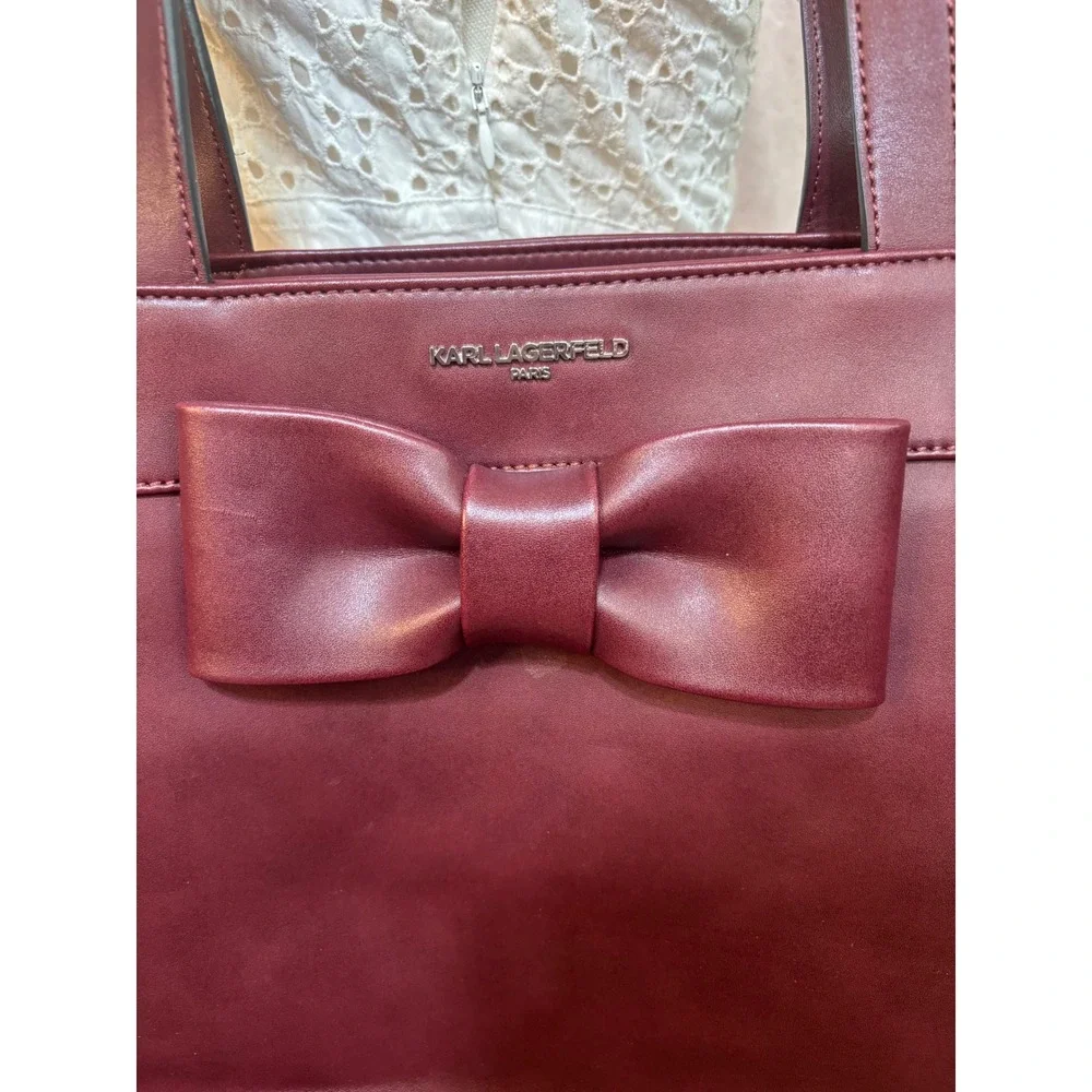 Karl Lagerfeld Paris Burgundy Bow Tote‎ Bag Faux Leather Large Shoulder Bag